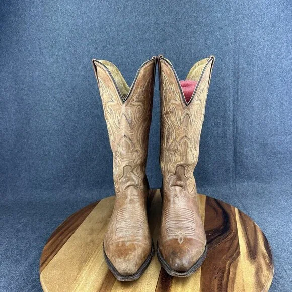 OLD WEST Mens Snip Toe Western Brown Leather Cowboy Boots Sty MF1529 Size 9.5D - Picture 3 of 9